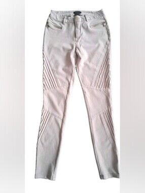 Ci Sono Pants Womens Sz M Beige Stretch Riding Pant W/designs & Zippered Pockets